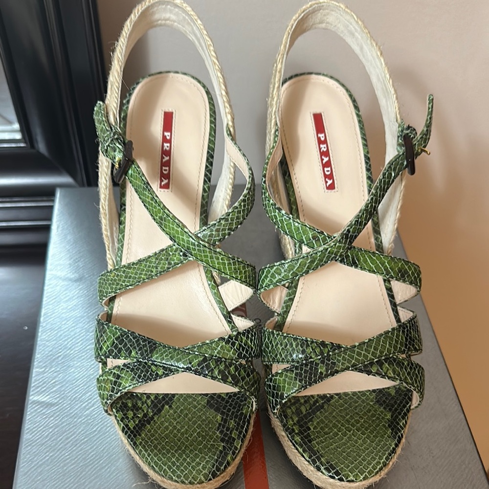 Prada Green Snakeskin Women's Sandals